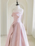 Pink Satin and Tulle Scoop Long A-line Prom Dress, Pink Cute Formal Dress Evening Dress